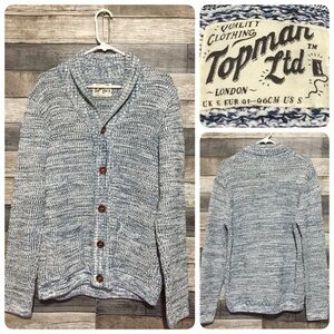 Topman Shawl Collar Cardigan Sweater Men’s S White Blue Heavyweight Cotton